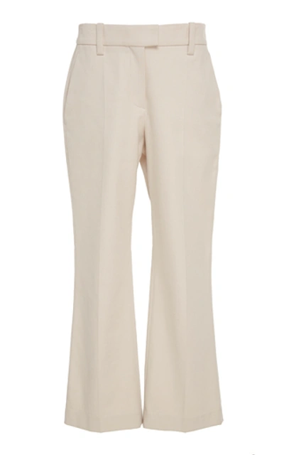 Shop Brunello Cucinelli Cropped Stretch-cotton Flared Pants In Neutral