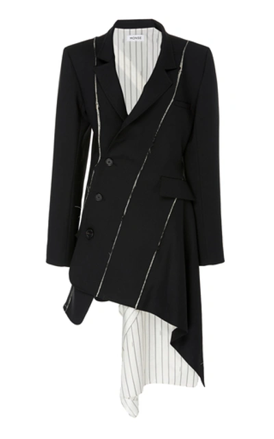Shop Monse Deconstructed Slashed Wool-blend Jacket Dress In Black