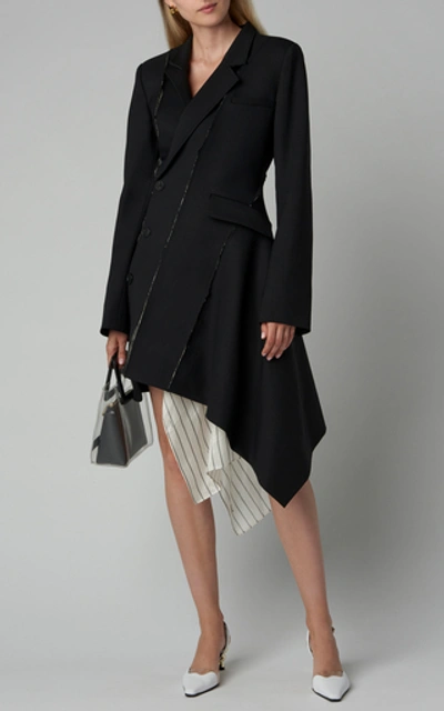 Shop Monse Deconstructed Slashed Wool-blend Jacket Dress In Black