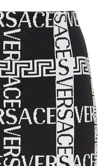 Shop Versace Logo-print Cotton-blend Mini Pencil Skirt In Black/white