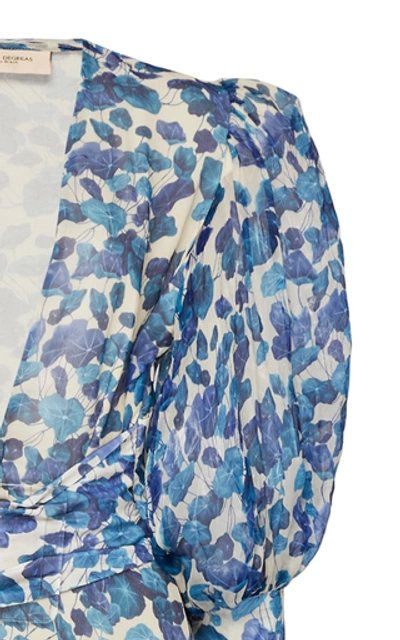 Shop Adriana Degreas Floral-print Silk-chiffon Maxi Dress In Blue