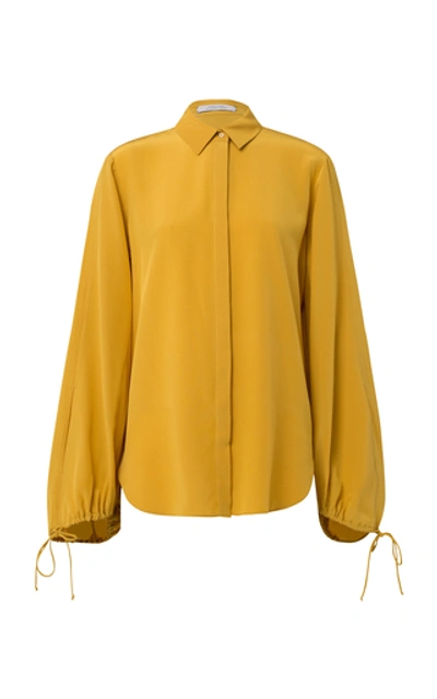 Shop Dorothee Schumacher Tie-detailed Silk Blouse In Yellow