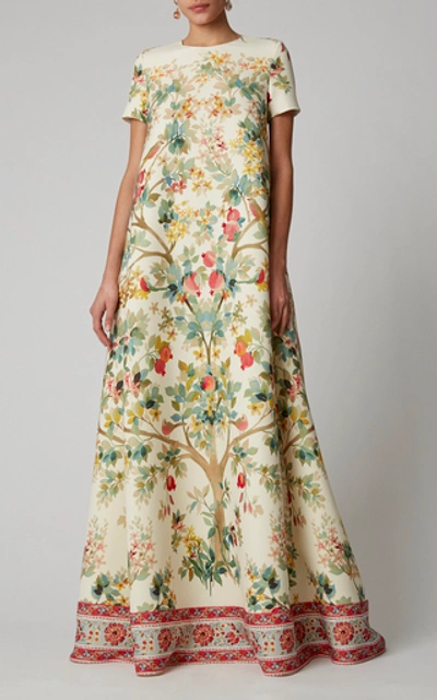 Shop Oscar De La Renta Floral-print Wool Gown