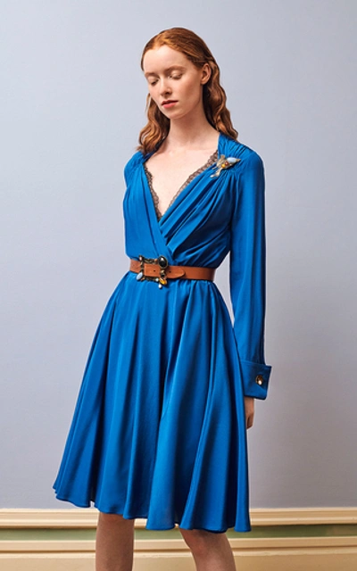 Shop Alexandre Blanc Draped Cotton And Silk Dress In Blue