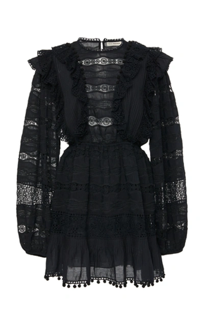 Shop Ulla Johnson Jolie Ruffled Cotton-blend Mini Dress In Black