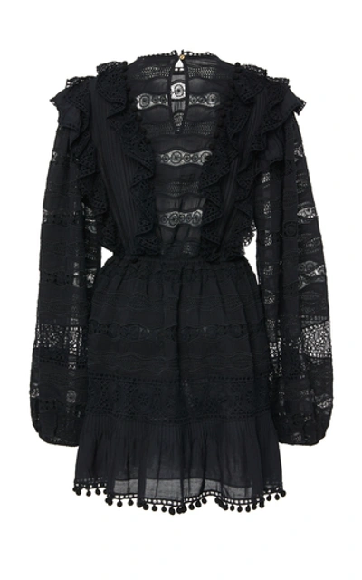 Shop Ulla Johnson Jolie Ruffled Cotton-blend Mini Dress In Black