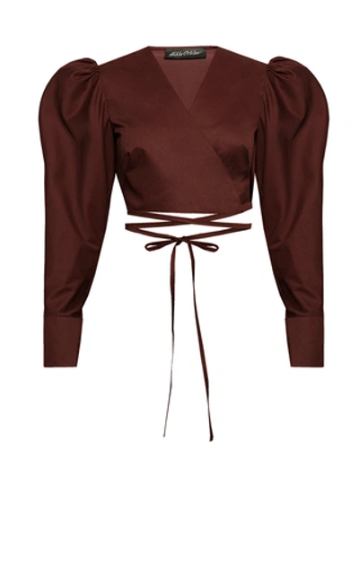 Shop Anna October Dido Cotton-blend Wrap Blouse In Burgundy