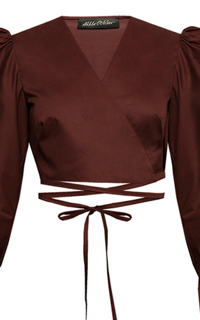 Shop Anna October Dido Cotton-blend Wrap Blouse In Burgundy