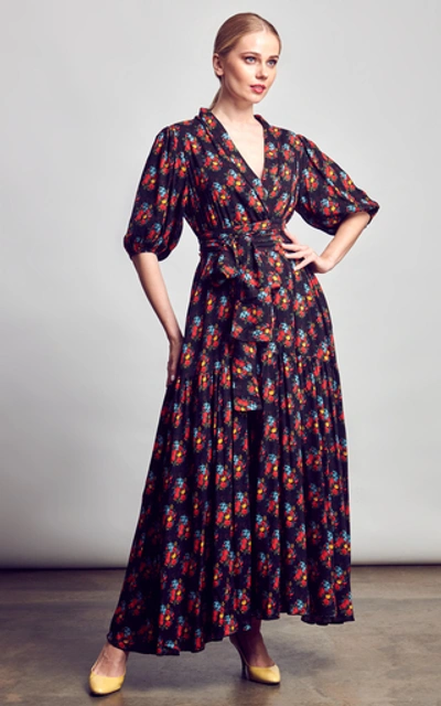 Shop Gül Hürgel Floral-print Crepe Midi Dress