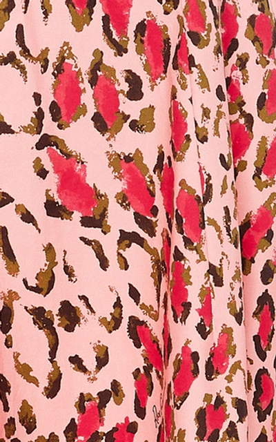 Shop Carolina Herrera Leopard-print Cotton-blend Midi Dress In Pink