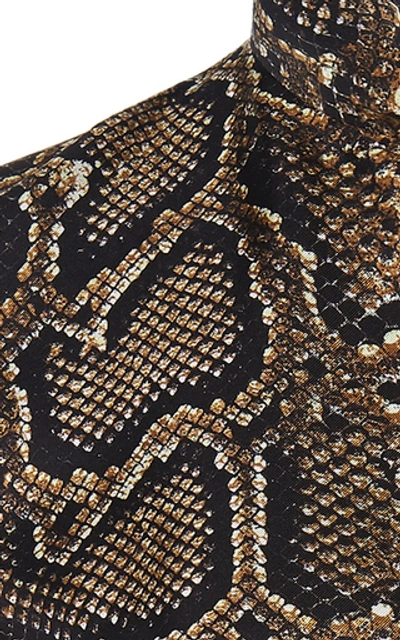 Shop Victoria Beckham Snake-print Silk-crepe Turtleneck Top