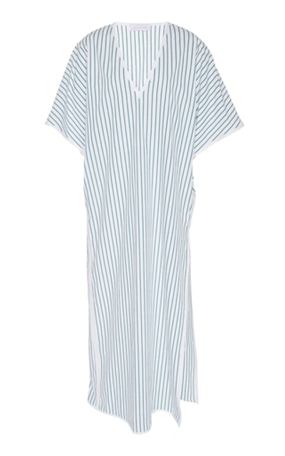 Shop Marina Moscone Exclusive Striped Cotton-voile Caftan In White