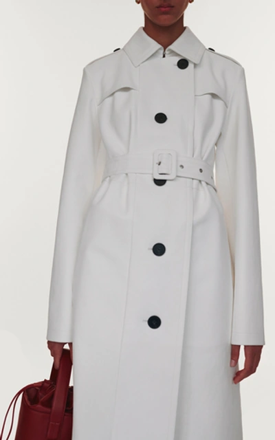 Shop Jil Sander Belted Leather Trench In White