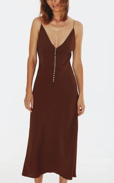 Shop Anna October Spetses Crepe Midi Slip Dress In Brown