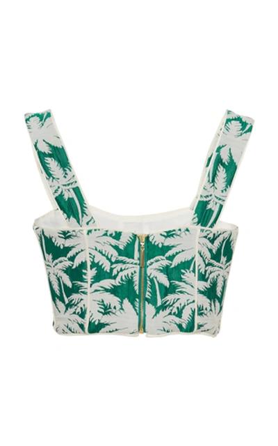 Shop Alexis Kaela Cropped Jacquard Bustier Top In Green