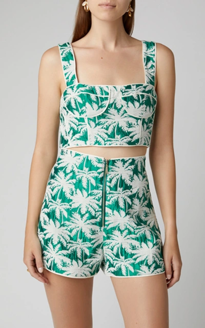 Shop Alexis Kaela Cropped Jacquard Bustier Top In Green