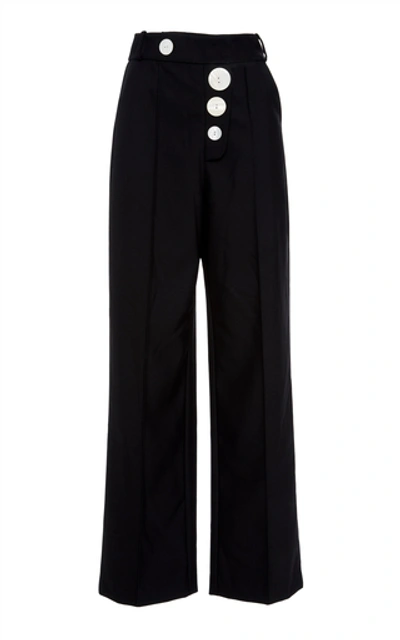 Shop Acler Lynne Button-embellished Crepe Wide-leg Pants In Black