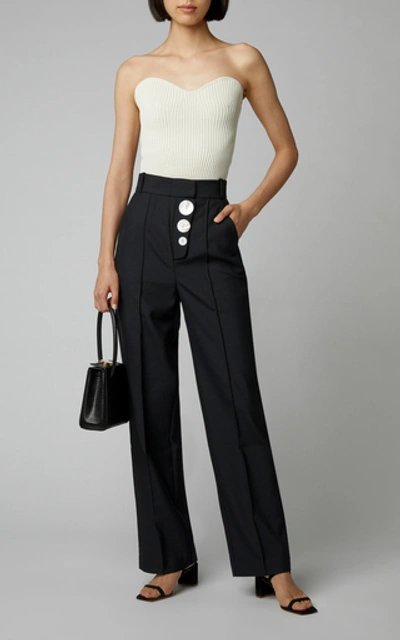 Shop Acler Lynne Button-embellished Crepe Wide-leg Pants In Black