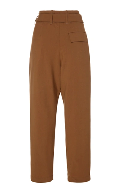 Shop Brunello Cucinelli Cropped Belted Stretch-wool Pants In Brown