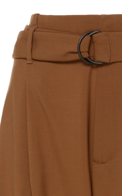 Shop Brunello Cucinelli Cropped Belted Stretch-wool Pants In Brown