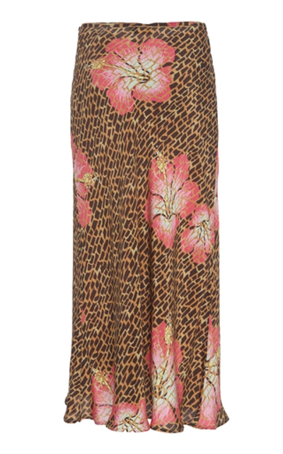 Shop Rixo London Kelly Abstract Silk Midi Slip Skirt In Animal