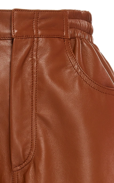 Shop Mm6 Maison Margiela Cropped Leather Straight-leg Pants In Brown