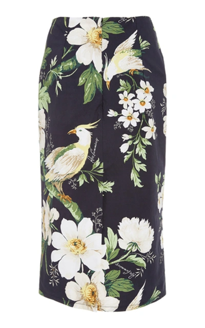 Shop Carolina Herrera Midnight Garden High-waisted Floral-print Cotton-blen In Black