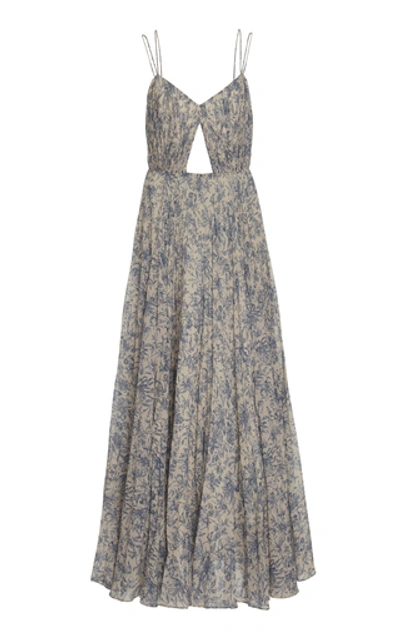 Shop Amur Lucy Pleated Cutout Chiffon Maxi Dress In Floral