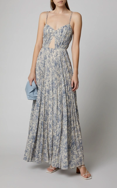 Shop Amur Lucy Pleated Cutout Chiffon Maxi Dress In Floral