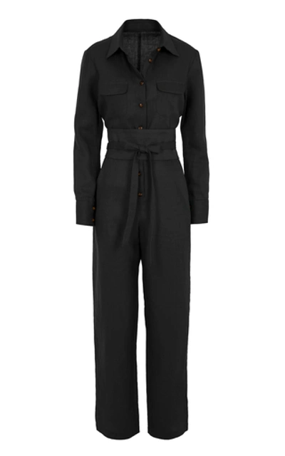 Shop Usisi Edna Linen Jumpsuit In Black