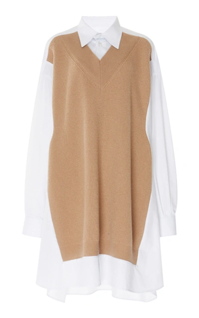 Shop Maison Margiela Oversized Sweater-paneled Cotton Shirt In Neutral