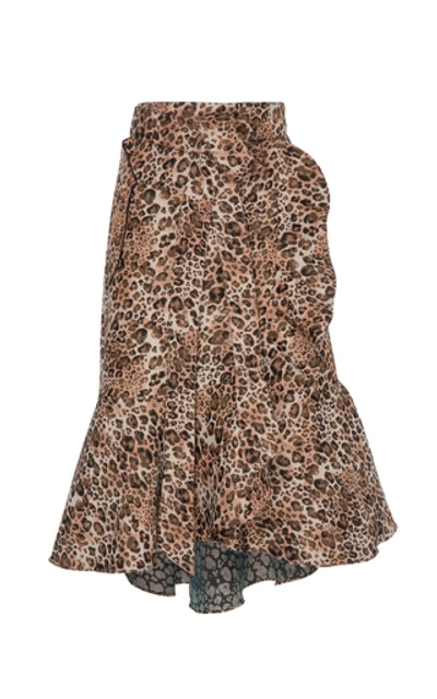 Shop Johanna Ortiz Cynical Attitude Printed A-line Crepe Wrap Skirt In Animal