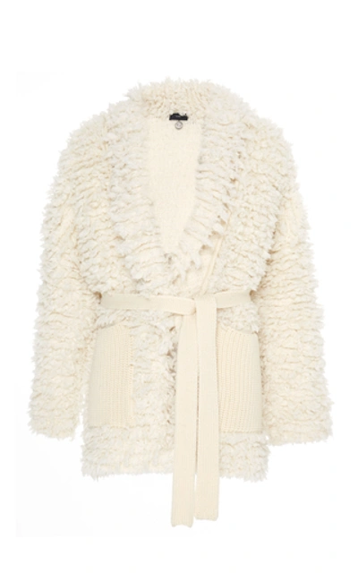 Shop Alanui Belted Wool-blend Knit Cardigan In White