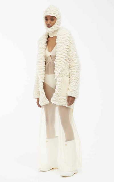 Shop Alanui Belted Wool-blend Knit Cardigan In White