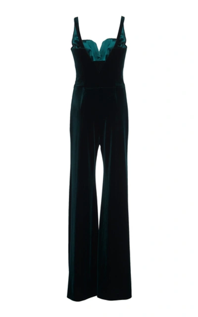 Shop Galvan Eclipse Velvet Jumpsuit In Navy