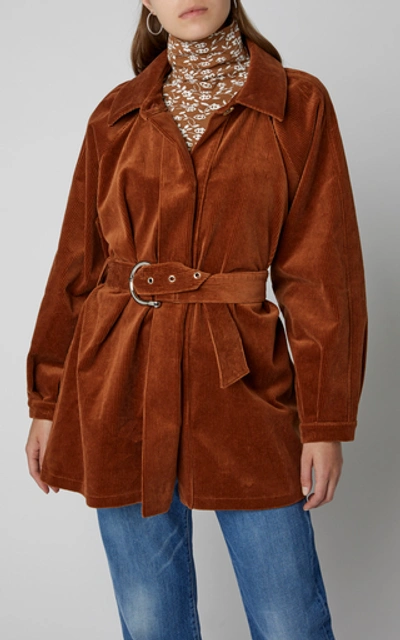 Shop Dodo Bar Or Bella Belted Cotton-corduroy Jacket In Brown