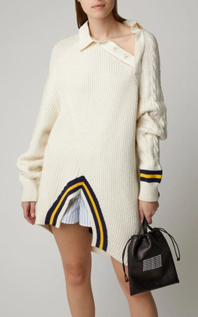 Shop Alexander Wang Rib-knit Wool-blend Varsity Sweater In Ivory