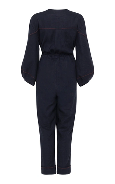 Shop Rachel Gilbert Kimber Linen Jumpsuit In Navy