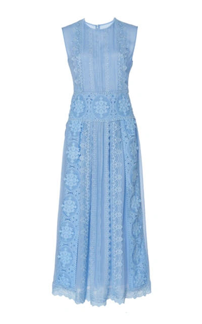 Shop Costarellos Sleeveless Silk-chiffon Midi Dress In Blue