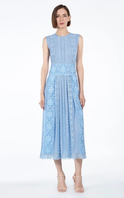 Shop Costarellos Sleeveless Silk-chiffon Midi Dress In Blue