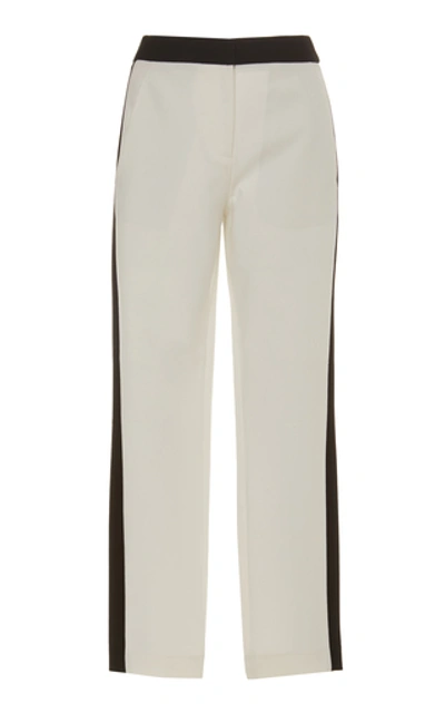 Shop Tibi Cropped Striped Stretch-crepe Straight-leg Pants In Black/white