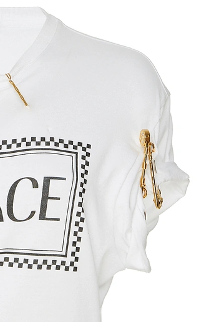 Shop Versace True Pins Cotton Logo Top In White