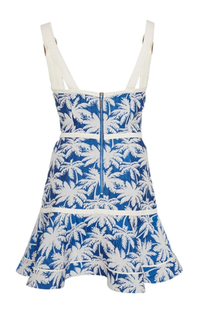 Shop Alexis Lisel Printed Buckle-detailed Jacquard Mini Dress In Blue