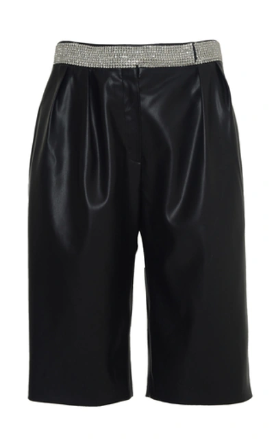 Shop Anouki Crystal-embellished Leather-effect Shorts In Black