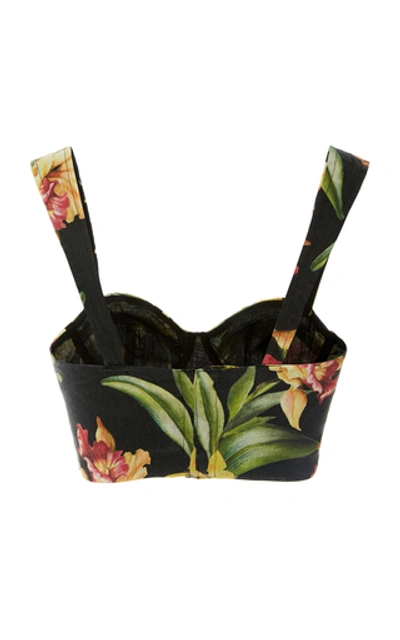 Shop Agua By Agua Bendita Passiflora Floral-print Bustier Linen Top In Black