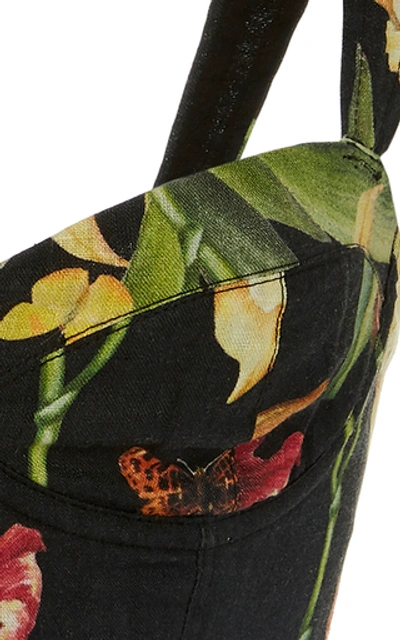 Shop Agua By Agua Bendita Passiflora Floral-print Bustier Linen Top In Black