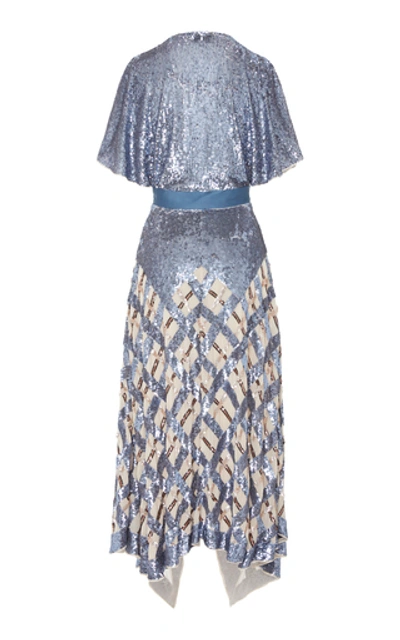 Shop Temperley London Akiko Sequin Embroidered Chiffon Dress In Blue