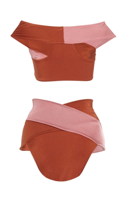 Shop Oye Swimwear Lucette Contrast Off-the-shoulder Bikini In Multi