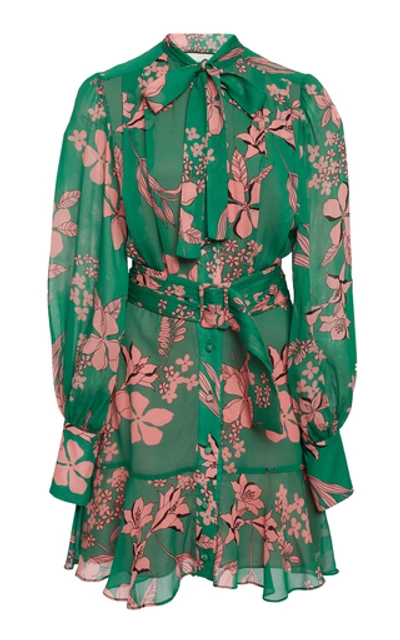 Shop Alexis Tisdale Tie-detailed Floral-print Chiffon Mini Dress
