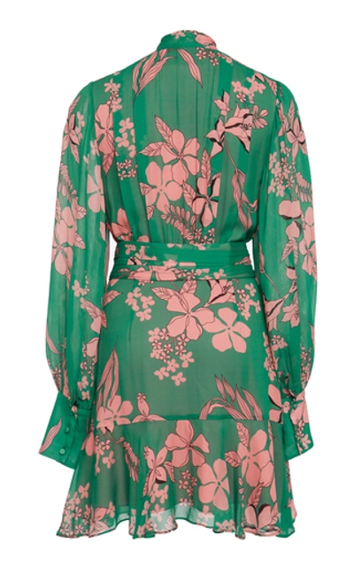 Shop Alexis Tisdale Tie-detailed Floral-print Chiffon Mini Dress